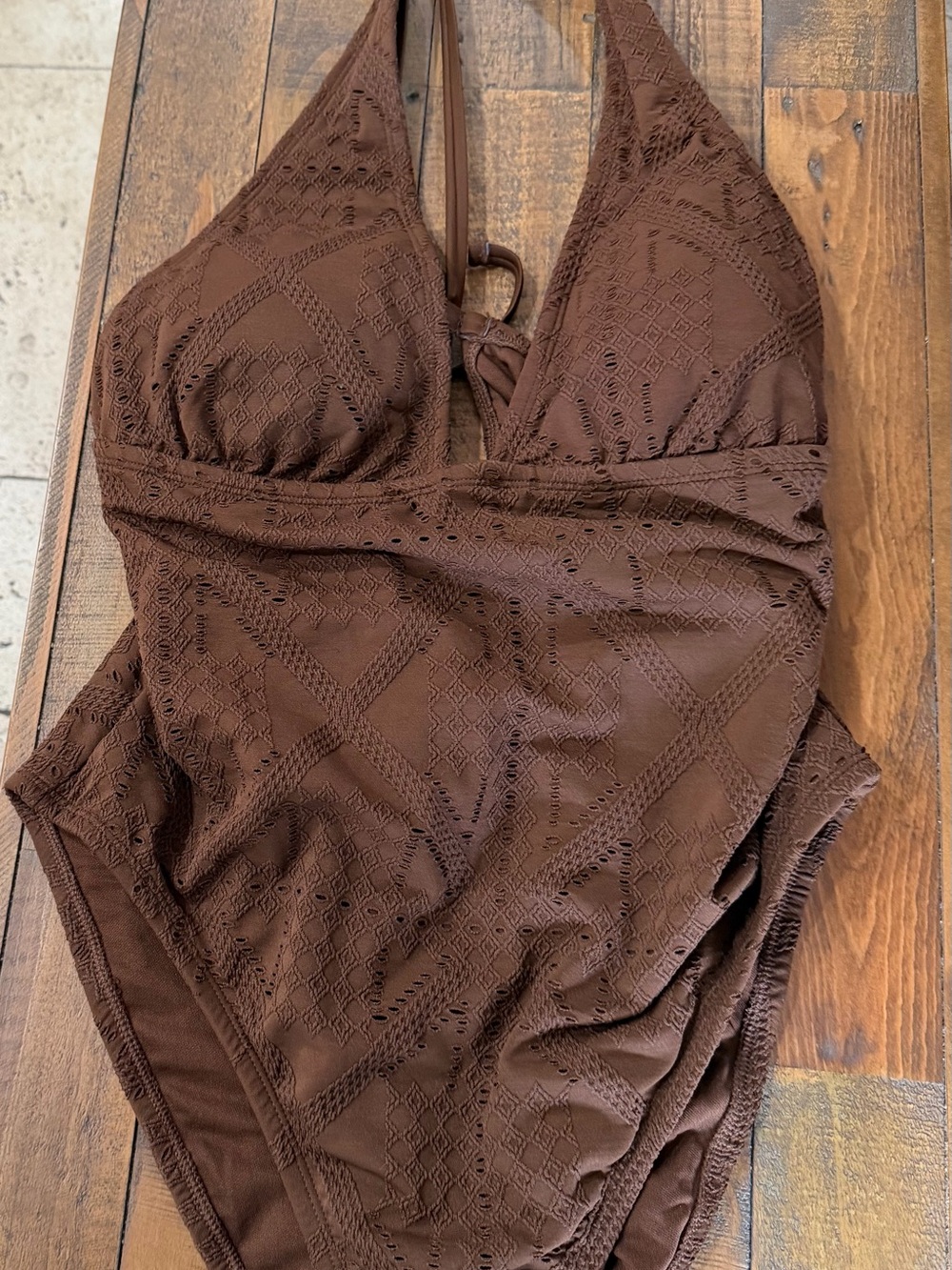 Target Brown Lace-Detail Halter One-Piece Swimsuit